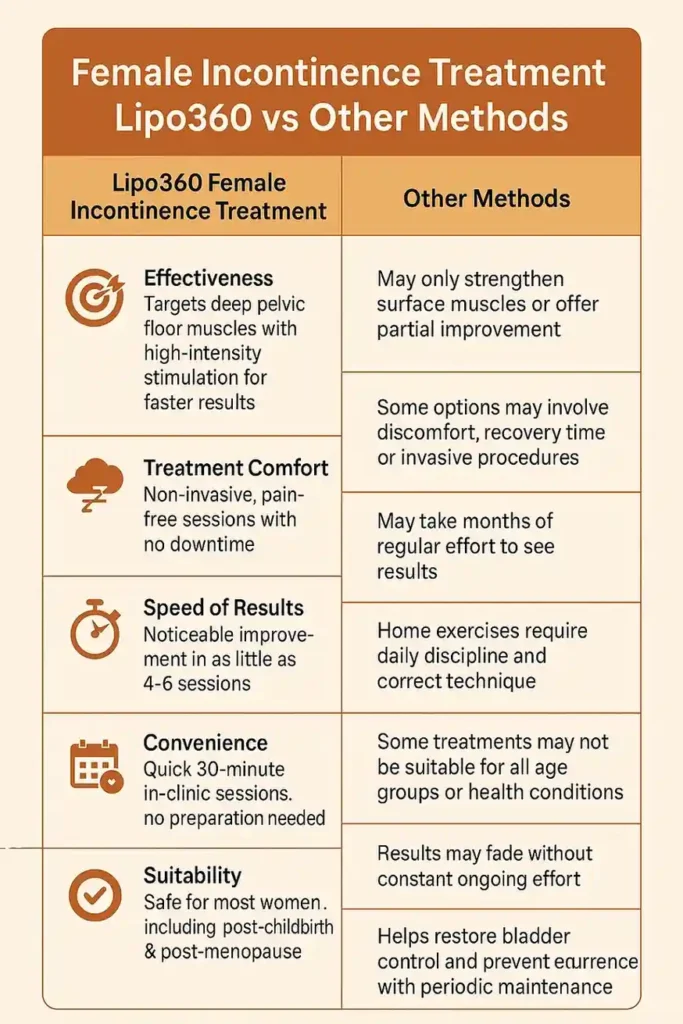 Comprehensive Guide To Female Incontinence Treatment Options 1 Table showing benefits of incontinence treatment West Bridgford